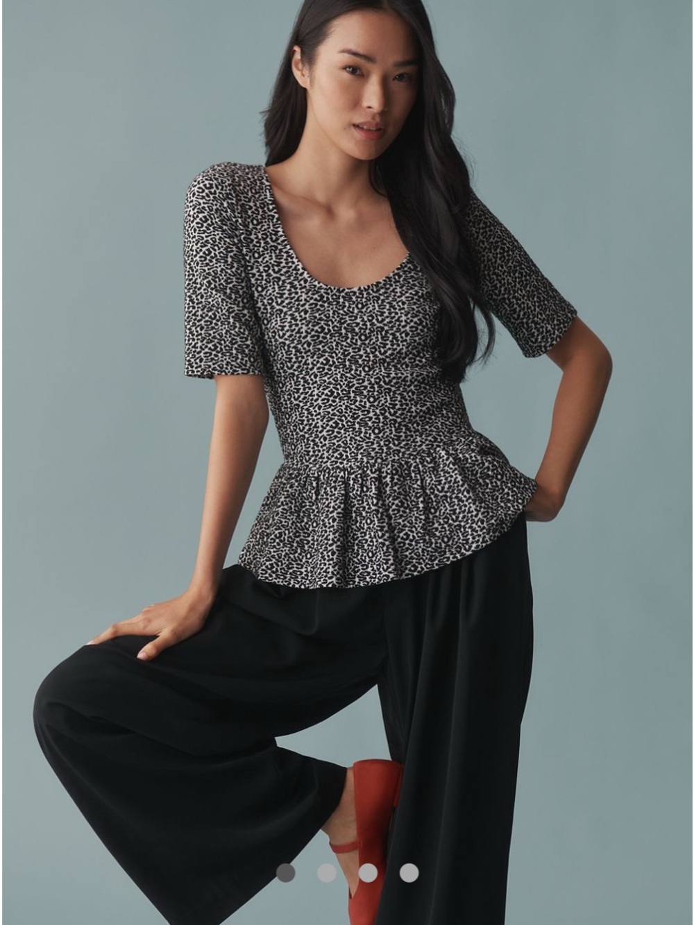 NWT Maeve Black & White Leopard-Print Peplum Top size XXS